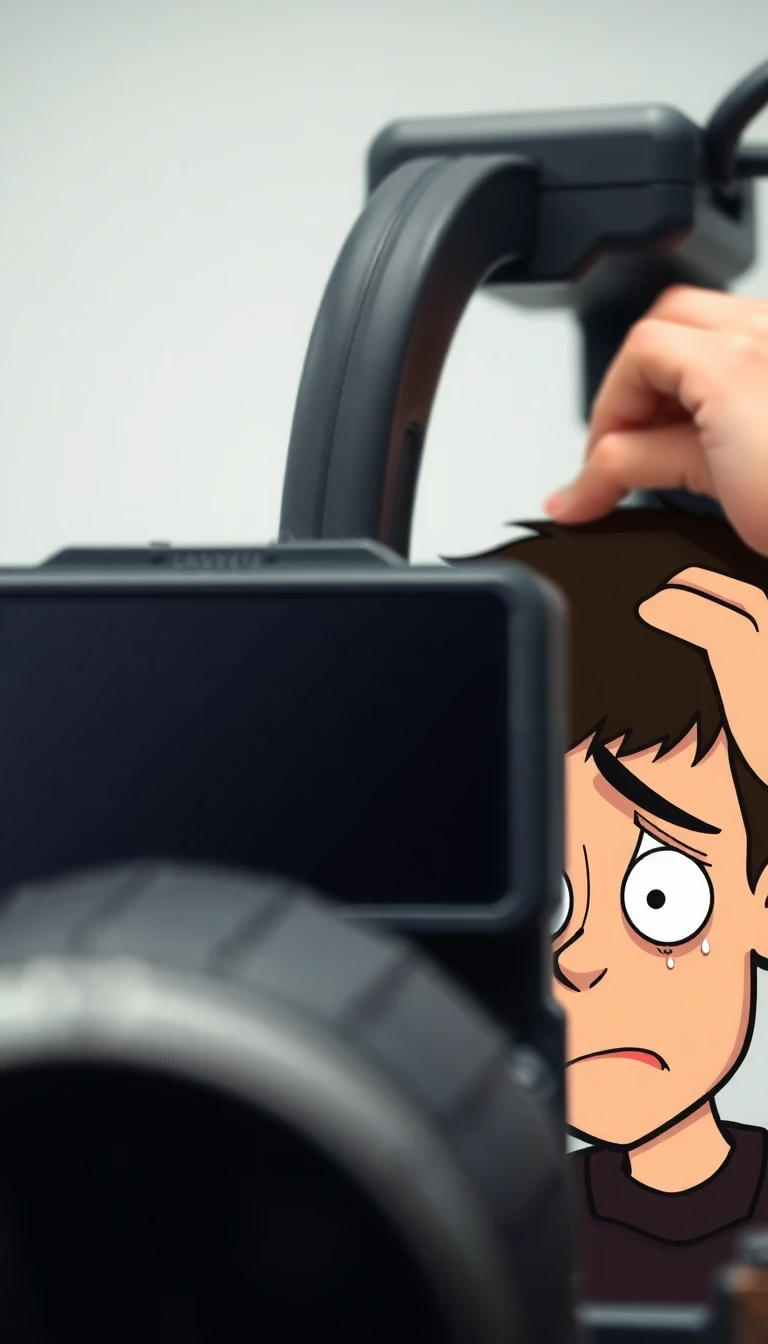 Gros plan sur la caméra éteinte et ma mine déconfite